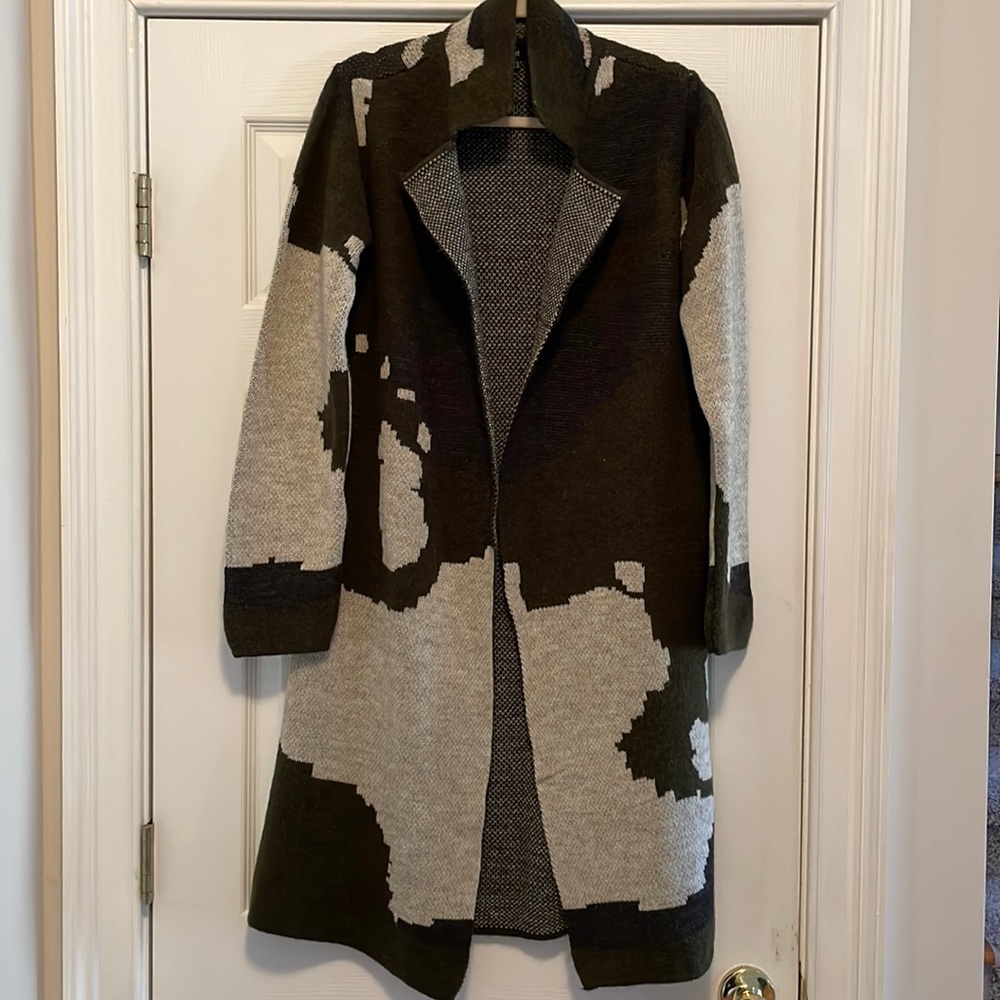 Abstract Camo Print Sweater Coat. NWOT